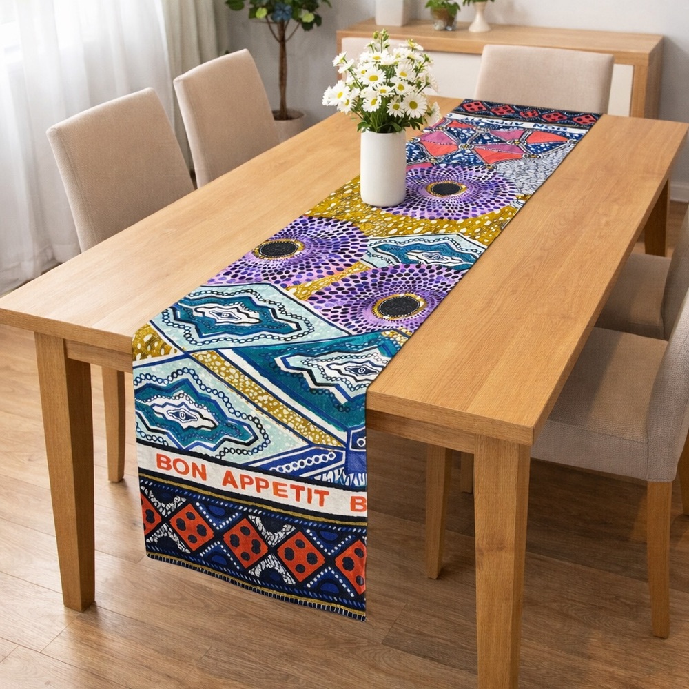Anthropologie table runner 16x72” kitenge bohemian colorful bon appetit cotton